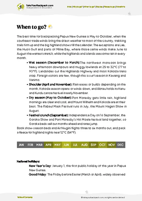 example page 3 from our offline Travel Guide for Papua New Guinea